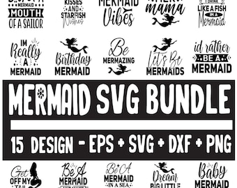 Mermaid SVG Bundle: 15 Designs for T-shirts (Digital Download)