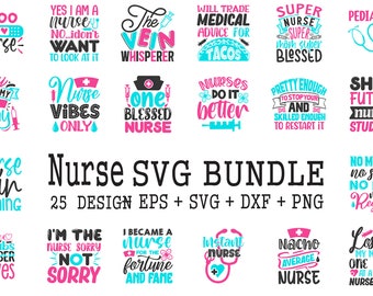 Nurse SVG Bundle: 25 Designs, Stethoscope, Heart (Cut Files)