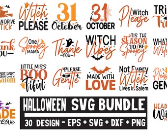 Halloween SVG Bundle: Witch, Ghost, Pumpkin Designs (Digital Files)