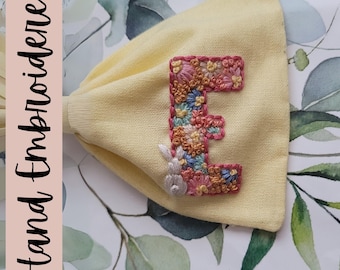 Hand Embroidered Initial Easter Bow - Floral Hair Clip