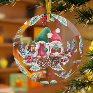 Christmas Gnome Ornament -Gnomes Christmas Ornament -Holiday Gnomes Ornament -Garden Gnomes -Christmas Ornament -Glass Ornament