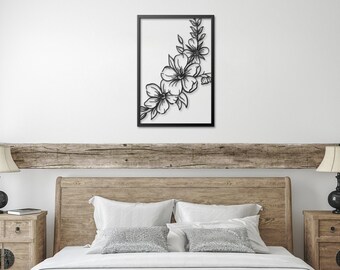 Floral Metal Wall Art, Powder Coated Steel, Minimalist Home Decor