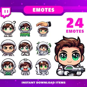 24 Astronaut Emote Pack, Twitch Emotes, Anime Emotes, Chibi Emotes, Cute Emotes, Meme Emotes, Emotes Twitch, Twitch Graphic, Discord Emotes.