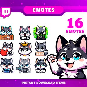 16 Wolf-emotespakket, Twitch-emotes, Anime-emotes, Chibi-emotes, Schattige emotes, Meme-emotes, Twitch-emotes, Twitch-afbeelding, Discord-emotes.