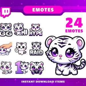 Pacchetto di 24 emoticon tigre, emoticon anime, emoticon chibi, emoticon carine, emoticon meme, emoticon PNG, emoticon Twitch, grafica Twitch, emoticon Discord.