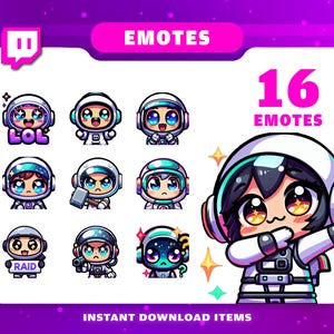 16 Cozy Astronaut Emote Pack, Twitch Emotes, Anime Emotes, Chibi Emotes, Meme Emotes, Emotes Twitch, Twitch Graphic, Discord , PNG Emotes