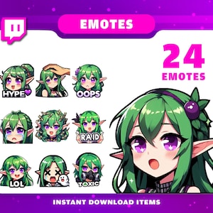 Pacchetto di 24 emoticon elfo, emoticon Twitch, emoticon anime, emoticon chibi, emoticon carine, emoticon meme, emoticon Twitch, grafica Twitch, emoticon Discord.