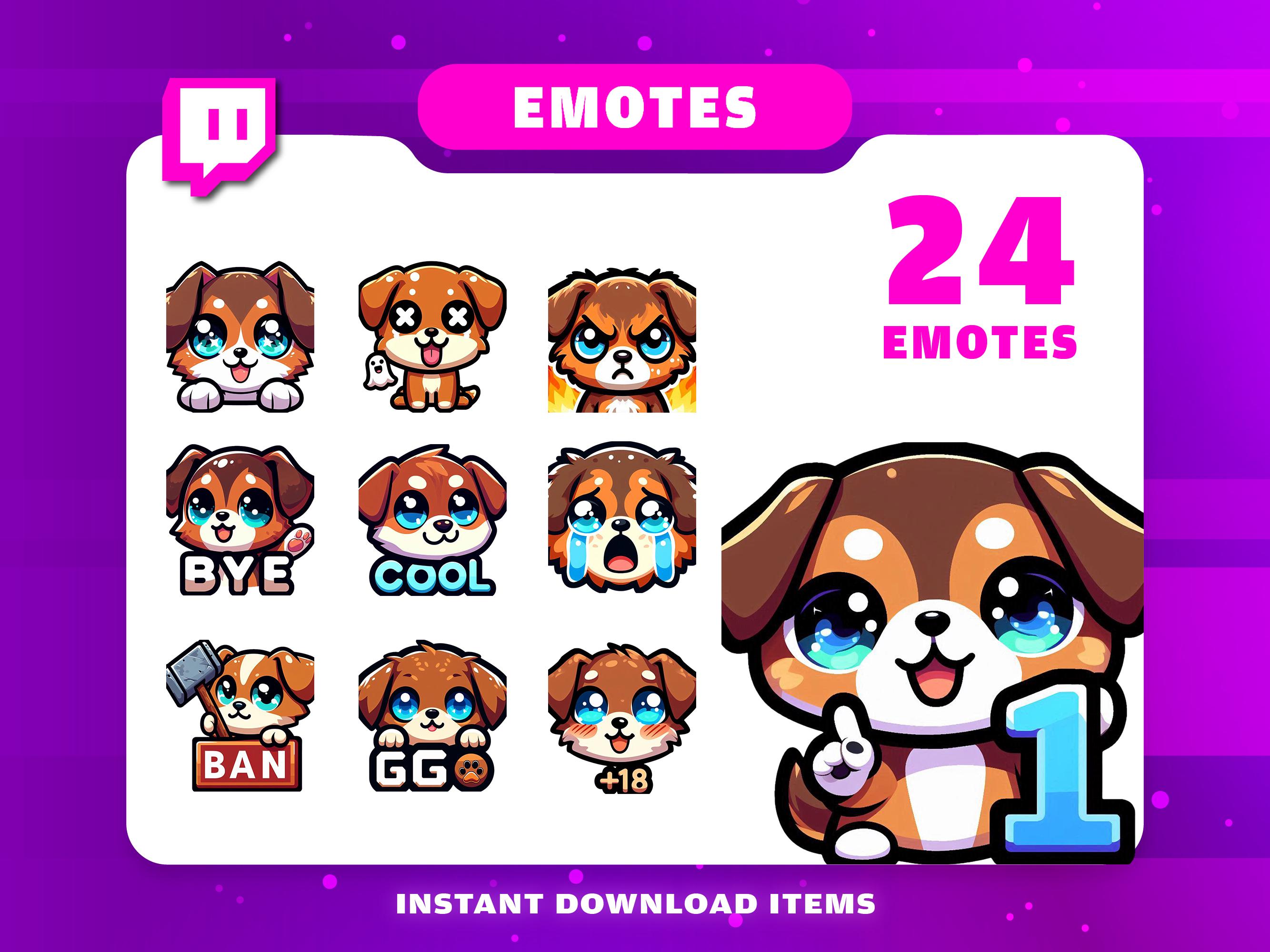 24 Dog Emote Pack, Twitch Emotes, Cute and Expressive Emotes to Connect With Your Audience and Grow Your Stream, PNG Emotes, Discord