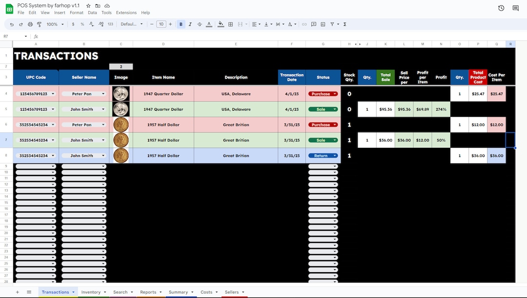 Google Sheets Point of Sales POS System - Etsy