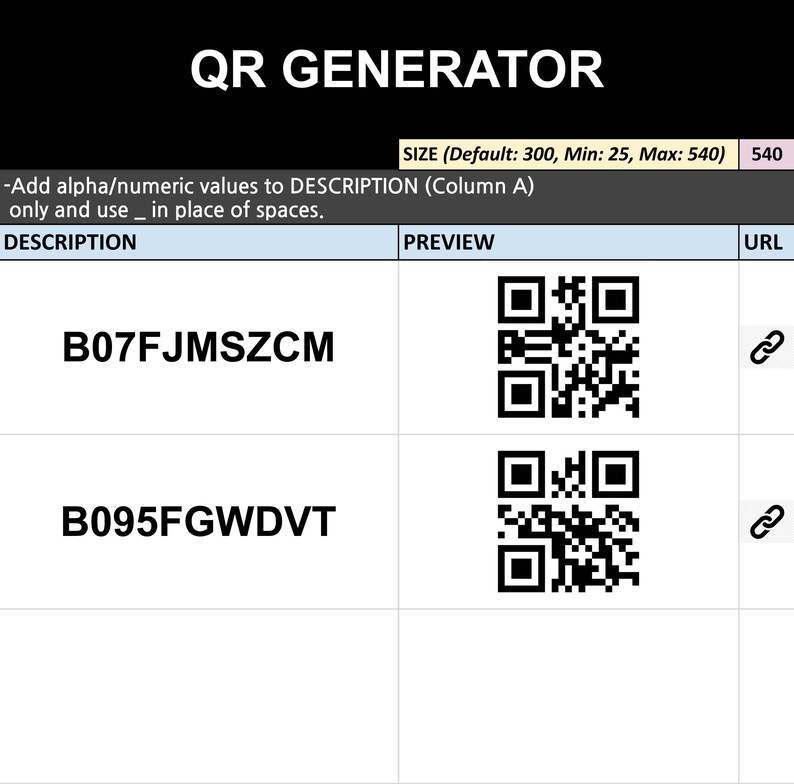 Google Sheets QR and Barcode Generator Template Inventory Etsy Canada