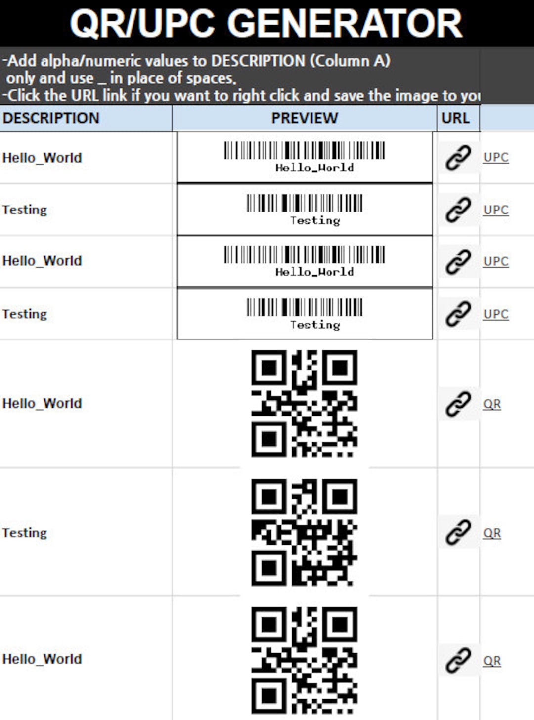 Google Sheets QR and Barcode Generator Template Inventory Etsy