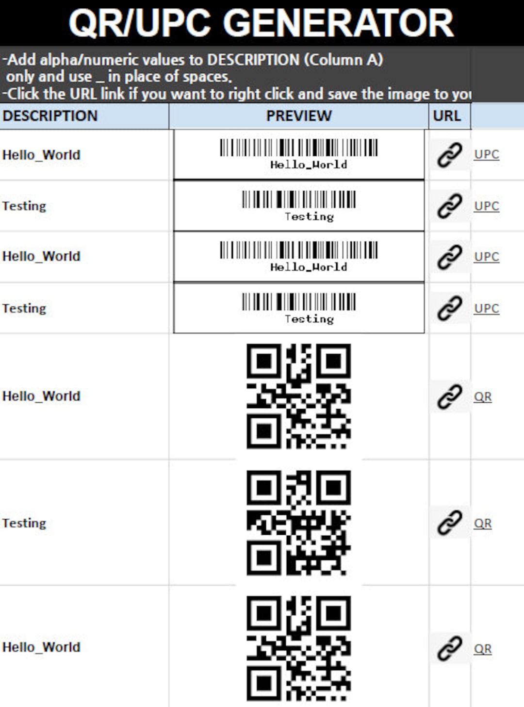 Google Sheets QR Barcode Generator Template Inventory -