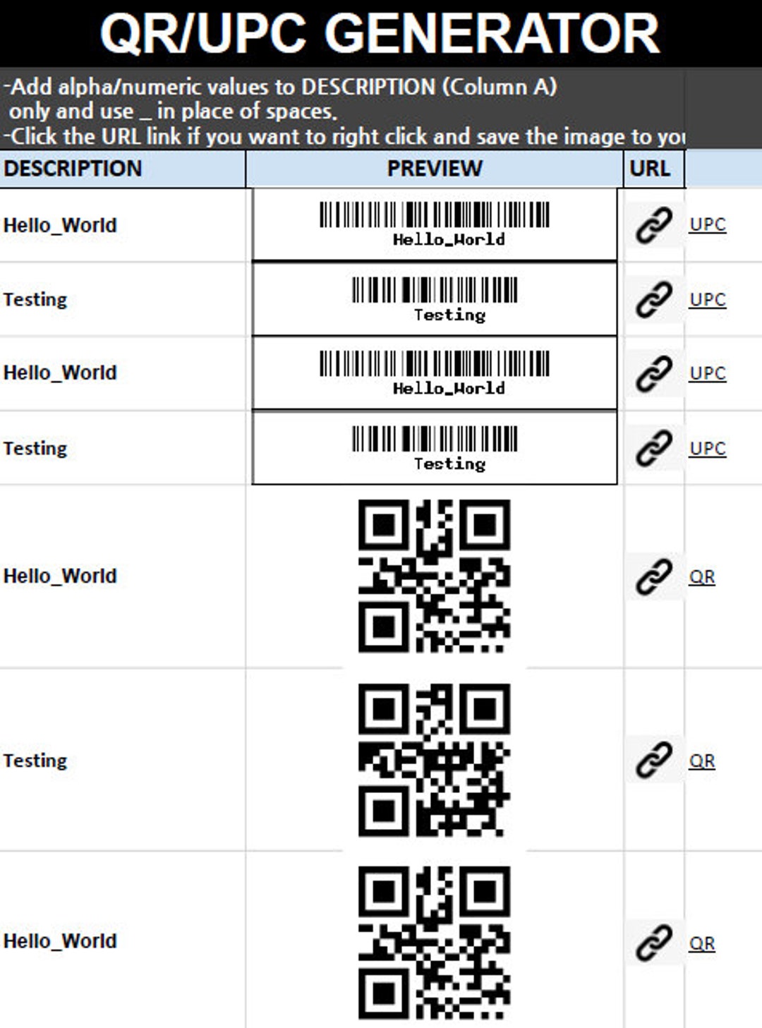 Google Sheets QR And Barcode Generator Template Inventory Etsy
