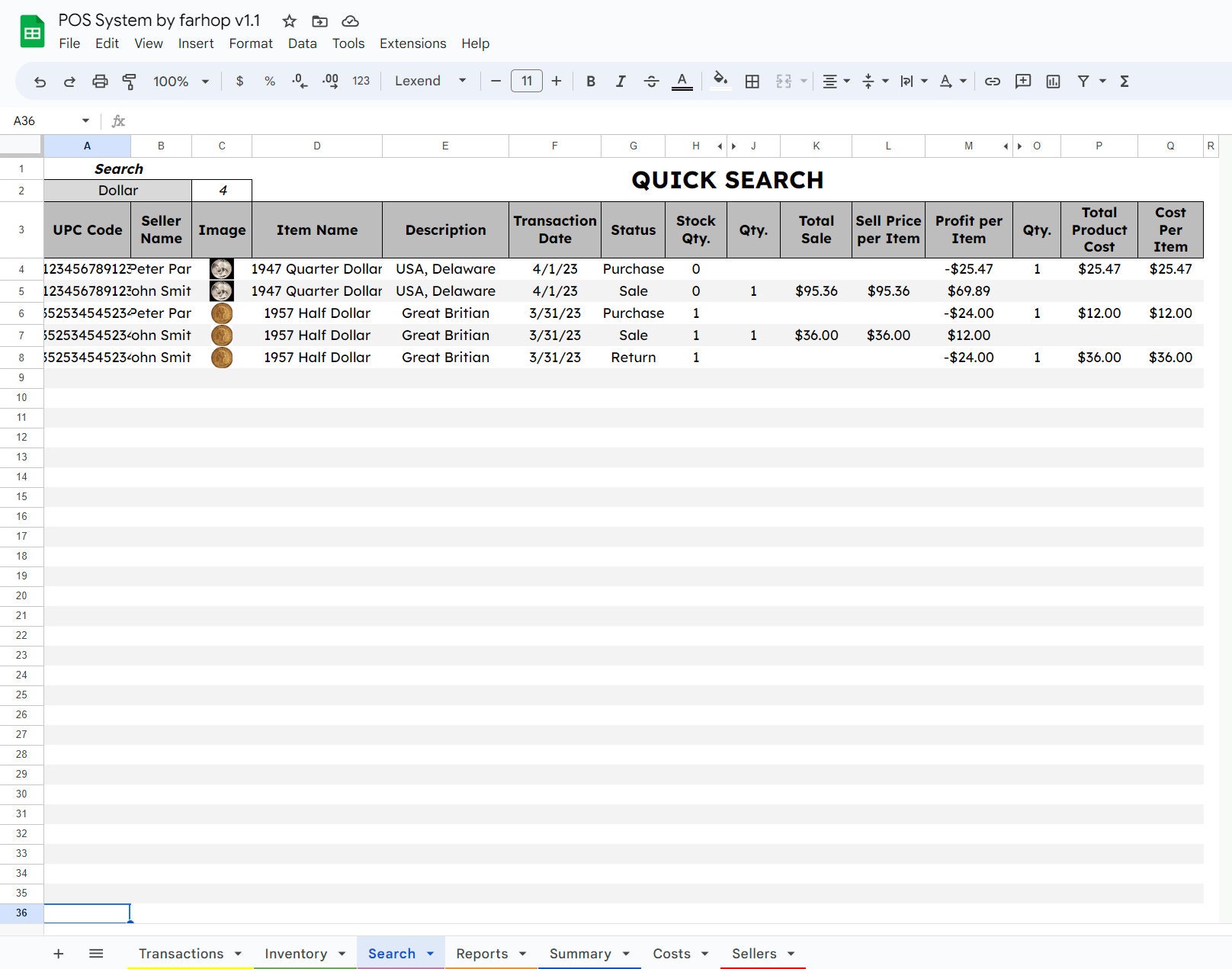 Google Sheets Point of Sales POS System - Etsy