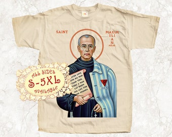 St Maximilian Kolbe V2 Catolic T SHIRT All sizes S-5XL Religious Christian Catholic Gift TEE Natural