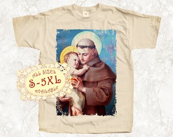 Saint Anthony of Padua V5 Catolic T SHIRT All sizes S-5XL Religious Christian Catholic Gift TEE Natural