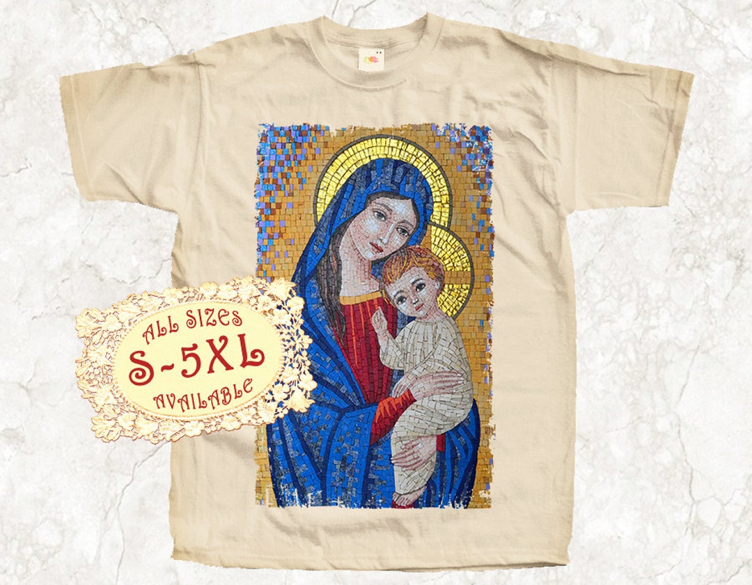 聖母マリアと幼子イエス V42 カトリックTシャツ 全サイズ S-5XL 宗教的 
