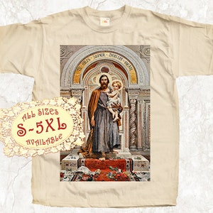 St. Joseph Catolic T SHIRT All sizes S-5XL Religious Christian Catholic Gift TEE Natural