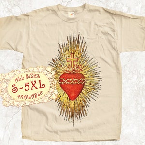 The Sacred Heart of Jesus V3 Catolic T SHIRT All sizes S-5XL Religious Christian Catholic Gift TEE Natural