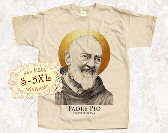 Padre Pio Catolic T SHIRT All sizes S-5XL Religious Christian Catholic Gift TEE Natural