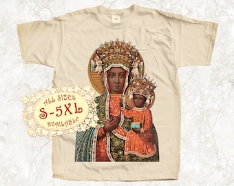 Black Madonna of Częstochowa V2 Catolic T SHIRT All sizes S-5XL Religious Christian Catholic Gift TEE Natural