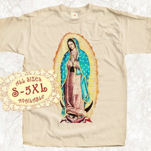 Nuestra Señora de Guadalupe V7 Camiseta Católica Todas las tallas S-5XL Regalo Religioso Cristiano Católico TEE Natural