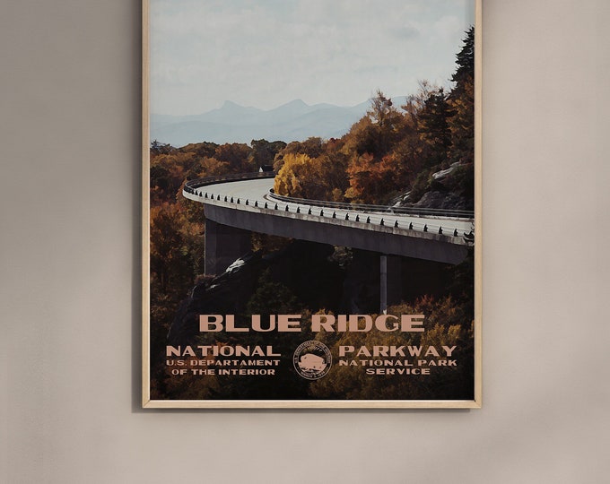 Blue Ridge Poster Blue Ridge National Parkway Poster WPA Style | Vintage Travel Poster ...
