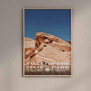 Cartel del Parque Estatal Valle del Fuego Estilo WPA / Cartel de viaje vintage / Impresión de viaje retro / Impresión de viaje vintage / Cartel WPA
