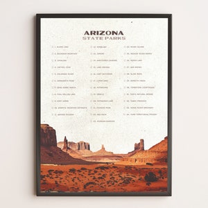 Lista de verificación del Parque Estatal de Arizona / Póster WPA / Póster de viaje vintage / Impresión de viaje retro / Regalo de viaje / Lista de deseos / Regalo de aventura