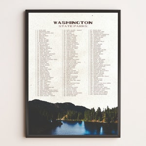 Lista de verificación del Parque del Estado de Washington / Póster WPA / Póster de viaje vintage / Impresión de viaje retro / Regalo de viaje / Lista de deseos / Regalo de aventura