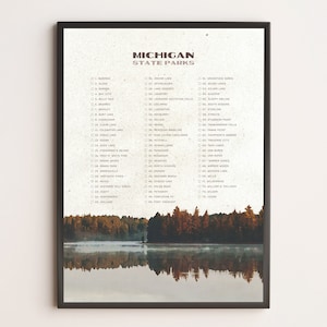 Lista de verificación del Parque Estatal de Michigan / Póster WPA / Póster de viaje vintage / Impresión de viaje retro / Regalo de viaje / Lista de deseos / Regalo de aventura