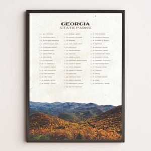 Lista de verificación del parque estatal de Georgia / Cartel WPA / Cartel de viaje vintage / Impresión de viaje retro / Regalo de viaje / Lista de cubos / Regalo de aventura