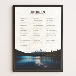 Lista de verificación del Parque Estatal de Oregón / Póster WPA / Póster de viaje vintage / Impresión de viaje retro / Regalo de viaje / Lista de deseos / Regalo de aventura