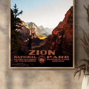 Zion National Park Poster WPA Style | Vintage Travel Poster | Retro Travel Print | Vintage Travel Print | WPA Poster