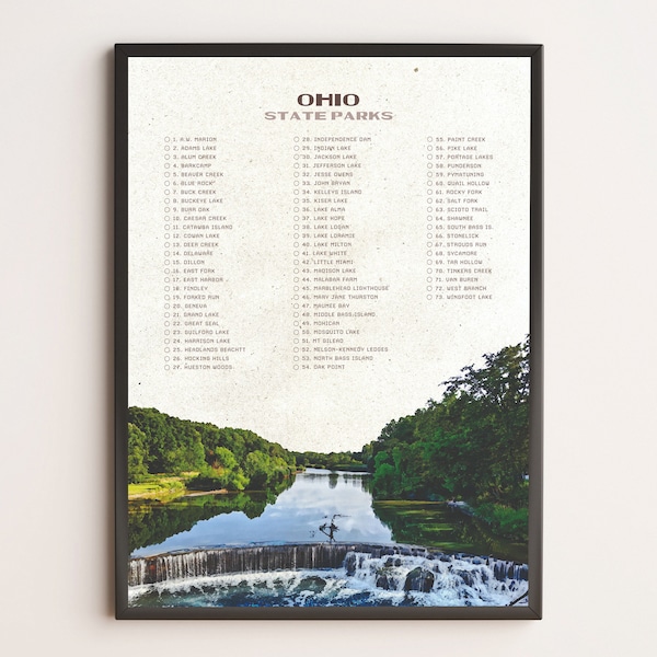 Ohio State Park Checklist | WPA Poster | Vintage Travel Poster | Retro Travel Print | Travel Gift | Bucket List | Adventure Gift
