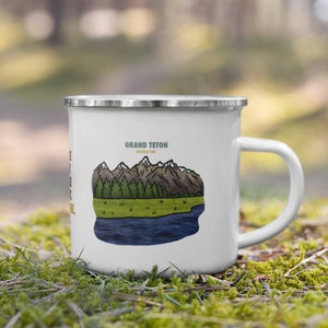 EmailleBecher | Grand Teton Nationalpark Mug Camp Geschenk | Lagerfeuer Tassen | Emaille Campingtasse | Outdoor Geschenk | Retro Camping Kaffeetasse