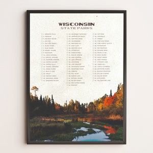 Liste de contrôle du parc d’État du Wisconsin | WPA Poster | Affiche de voyage vintage | Impression de voyage rétro | Cadeau de voyage | Liste des choses à faire | Cadeau d’aventure
