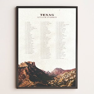 Lista de verificación del Parque Estatal de Texas / Póster WPA / Póster de viaje vintage / Impresión de viaje retro / Regalo de viaje / Lista de deseos / Regalo de aventura