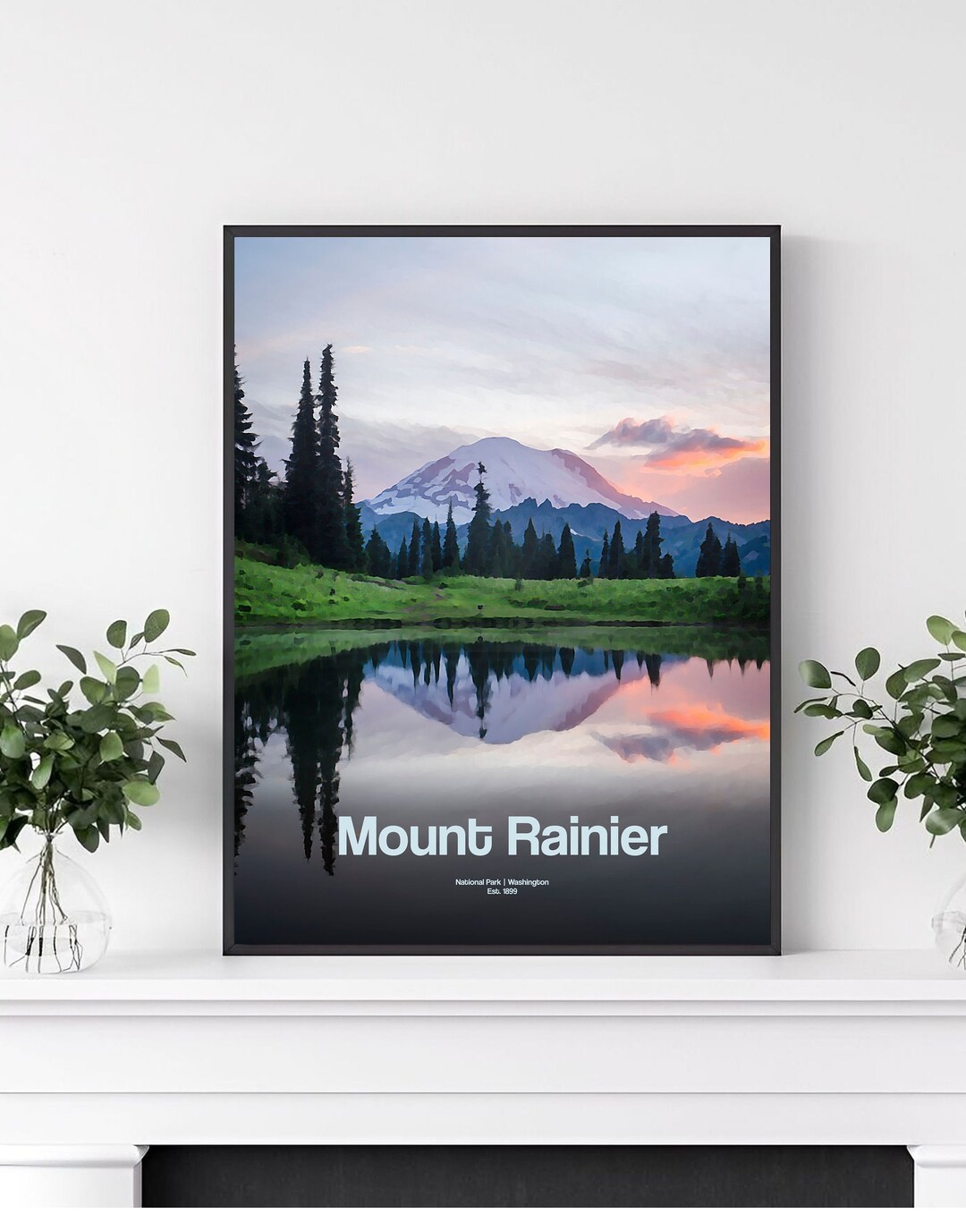 Mount Rainer Poster Mount Rainier National Park Poster | Mount Rainier Travel Print | USA ...