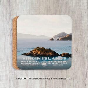 WPA Coaster | Virgin Islands National Park | Cork back coaster | Travel decor | Travel gift | Vintage Travel Gift | Retro Travel Gift