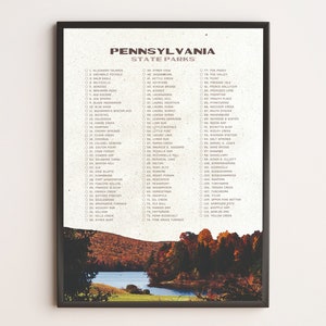 Lista de verificación del Parque Estatal de Pensilvania / Póster WPA / Póster de viaje vintage / Impresión de viaje retro / Regalo de viaje / Lista de deseos / Regalo de aventura