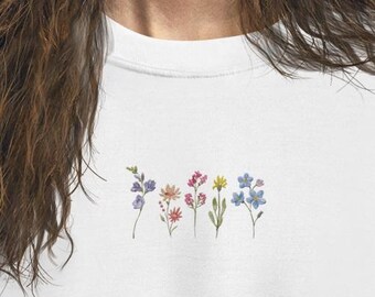Sweater met geborduurde wilde bloemen en ronde hals