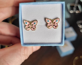 Evil Eye Butterfly Earrings (pick your color)