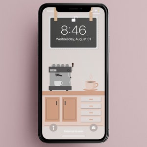 Coffee Shop Illustrierte Cartoon iPhone Wallpaper | Minimalistischer Hintergrund | Sofort Download