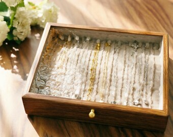 Wooden Jewelry Box with Glass Lid: Long Necklace Organizer