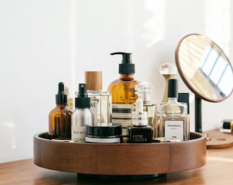 Vassoio cosmetico girevole in legno: organizer per il trucco, contenitore per la cucina, porta tazza da caffè