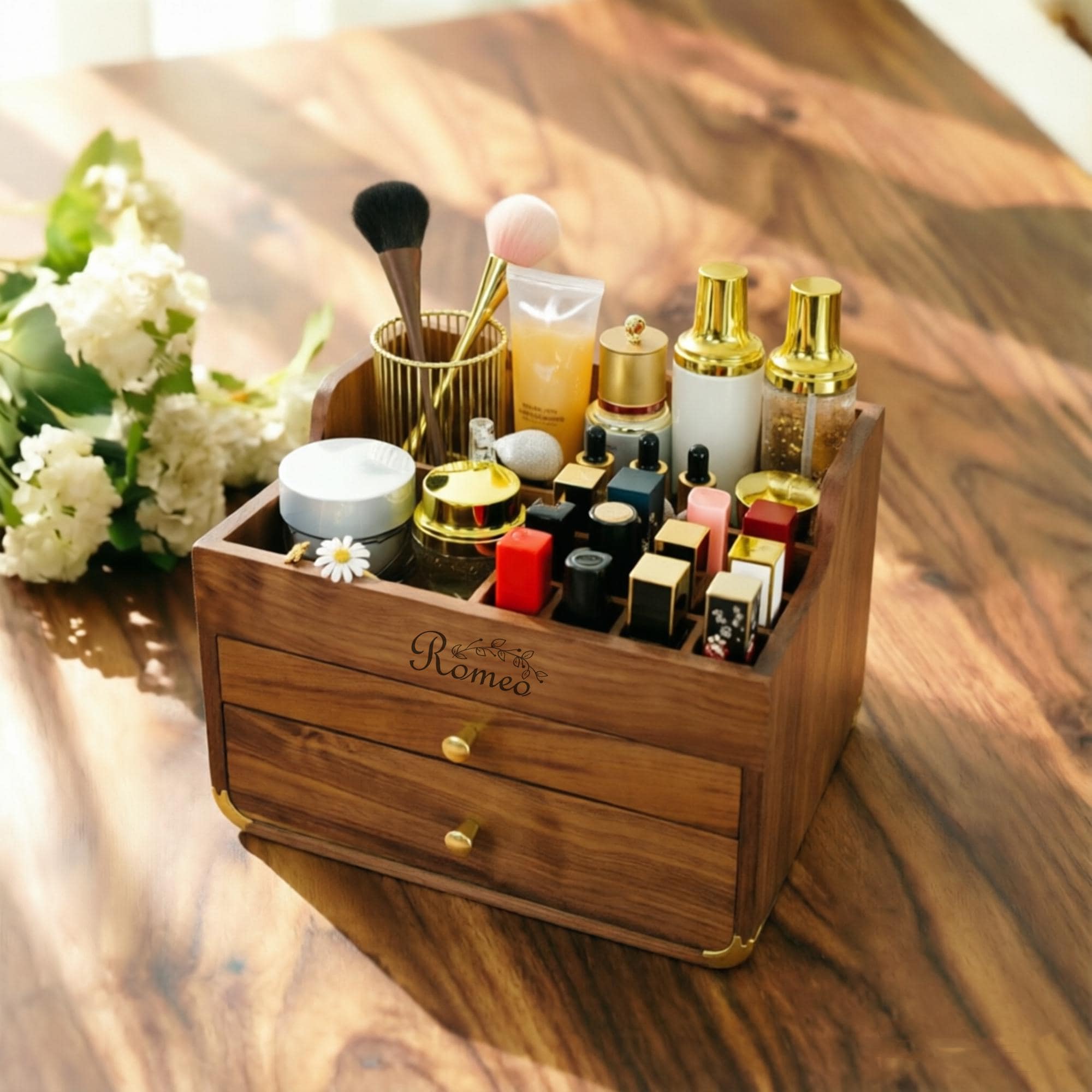 1/2/3 Layer Walnut Makeup Organizer, Cosmetic Storage Box