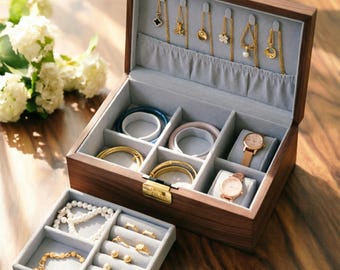 Engrave name Walnut Password lock jewelry box,Necklace Ring Organizer Storage