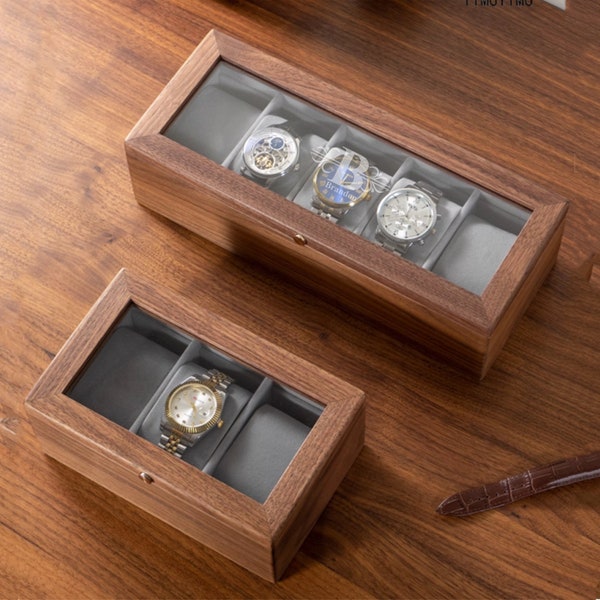 Boîte à montres en bois de noyer pour homme, support de rangement pour montres 3/5 emplacements, rangement pour étui à montres, présentoir pour montres, cadeau pour père lui