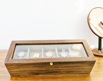 Engrave Walnut Wood Watch Box: 3/5 Slot Watch Display Case